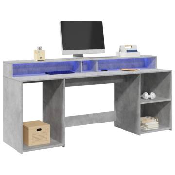 Desk with LED Lights - Concrete Grey | Stylish & Organized Workstation