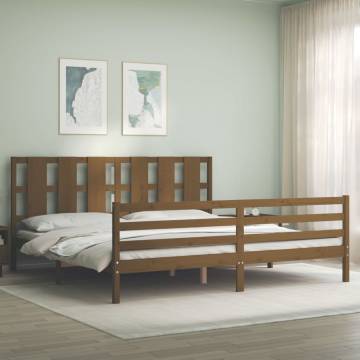 Honey Brown Bed Frame with Headboard - Solid Wood 200x200 cm