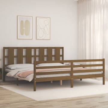 Honey Brown Bed Frame with Headboard - Solid Wood 200x200 cm