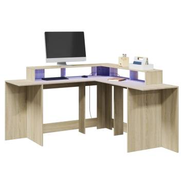 Desk with LED Lights - Sonoma Oak, Stylish & Spacious 152 cm