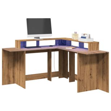 Stylish Desk with LED Lights - Artisian Oak | Hipomarket UK