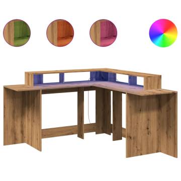 Stylish Desk with LED Lights - Artisian Oak | Hipomarket UK