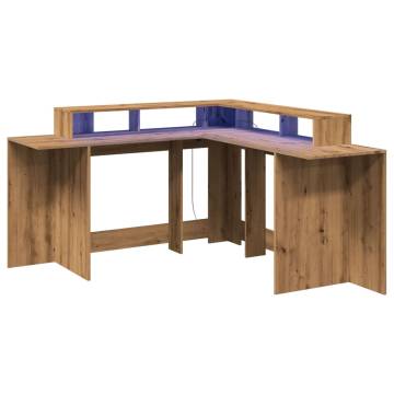 Stylish Desk with LED Lights - Artisian Oak | Hipomarket UK