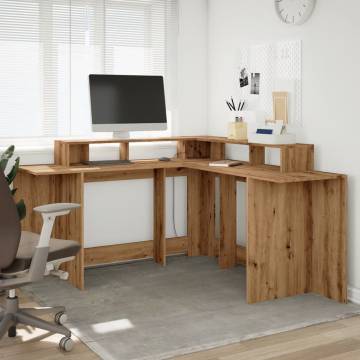 Stylish Desk with LED Lights - Artisian Oak | Hipomarket UK