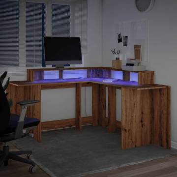 Stylish Desk with LED Lights - Artisian Oak | Hipomarket UK