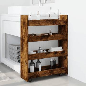 Narrow Storage Trolley 4 Tier Smoked Oak - Hipomarket