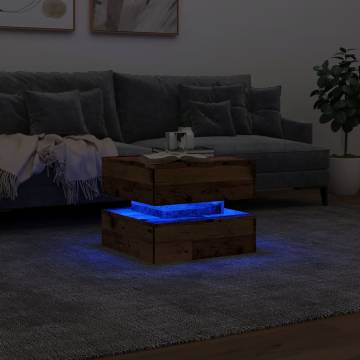 Modern Coffee Table with LED Lights - Old Wood 50x50 cm