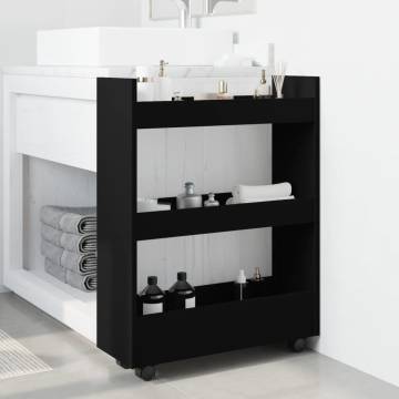 Narrow Storage Trolley 3 Tier - Black Engineered Wood