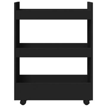 Narrow Storage Trolley 3 Tier - Black Engineered Wood