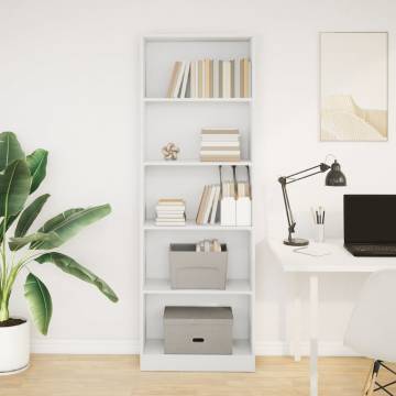 White Bookcase 60x24x176 cm - Engineered Wood Storage