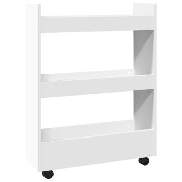 Narrow Storage Trolley - 3 Tier White Engineered Wood