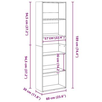 Bookcase Old Wood 60x30x189 cm - Engineered Wood | Hipo Market