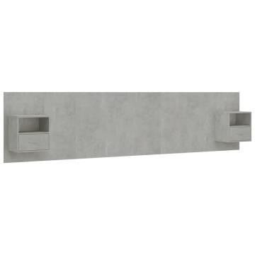 Stylish Concrete Grey Bed Headboard with Cabinets | Hipomarket