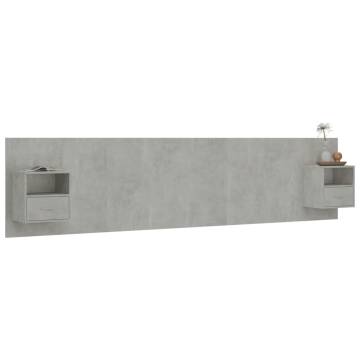 Stylish Concrete Grey Bed Headboard with Cabinets | Hipomarket