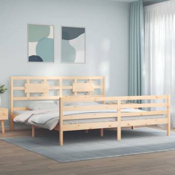 Solid Wood Bed Frame with Headboard 200x200 cm - Hipo Market