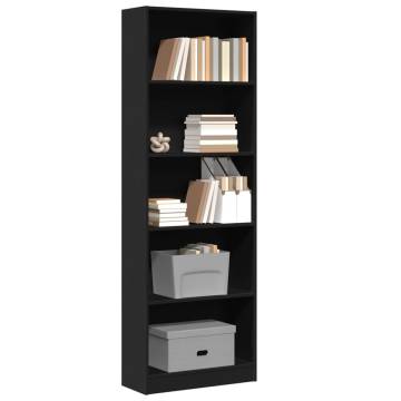 Stylish Black Bookcase 60x24x176 cm - Durable Engineered Wood