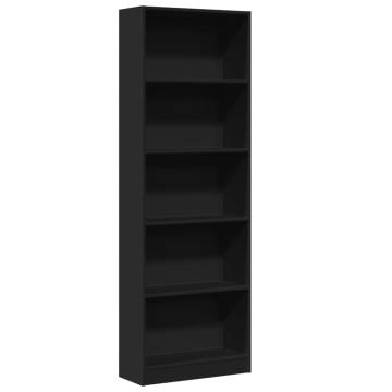 Stylish Black Bookcase 60x24x176 cm - Durable Engineered Wood