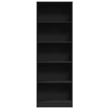 Stylish Black Bookcase 60x24x176 cm - Durable Engineered Wood