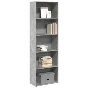 Concrete Grey Bookcase - 60x30x189 cm Engineered Wood Storage