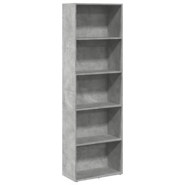 Concrete Grey Bookcase - 60x30x189 cm Engineered Wood Storage