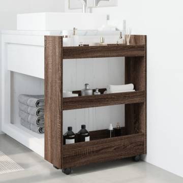 Narrow Storage Trolley 3 Tier Brown Oak - Stylish & Practical