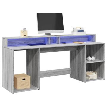 Desk with LED Lights Grey Sonoma - 200x55 cm | HipoMarket