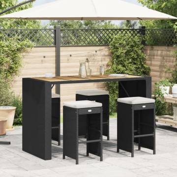 Garden Bar Stools with Cushions - 4 pcs Black Poly Rattan