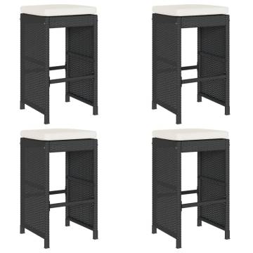 Garden Bar Stools with Cushions - 4 pcs Black Poly Rattan