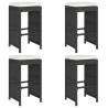 Garden Bar Stools with Cushions - 4 pcs Black Poly Rattan