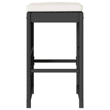 Garden Bar Stools with Cushions - 4 pcs Black Poly Rattan