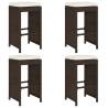 Garden Bar Stools with Cushions - 4pcs Brown Poly Rattan