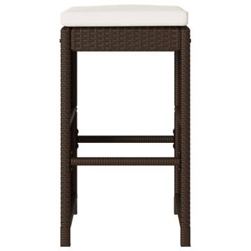 Garden Bar Stools with Cushions - 4pcs Brown Poly Rattan