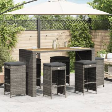 Garden Bar Stools Set - 6pcs Grey Poly Rattan with Cushions