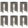 Garden Bar Stools Set - 6pcs Grey Poly Rattan with Cushions