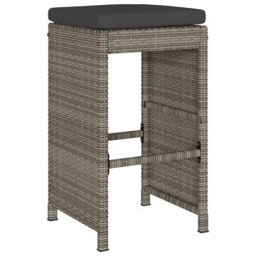 Garden Bar Stools Set - 6pcs Grey Poly Rattan with Cushions