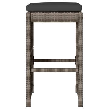 Garden Bar Stools Set - 6pcs Grey Poly Rattan with Cushions