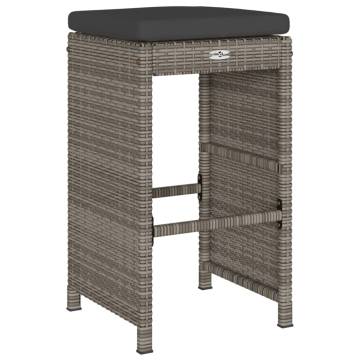 Garden Bar Stools Set - 6pcs Grey Poly Rattan with Cushions