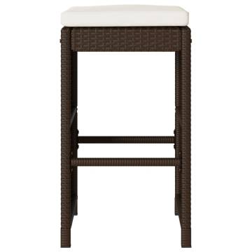 Garden Bar Stools with Cushions - 6 pcs Brown Poly Rattan