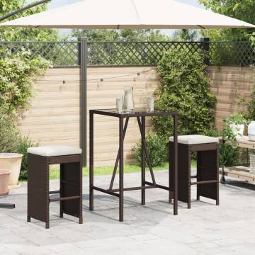 Garden Bar Stools with Cushions - 2 pcs Brown Poly Rattan