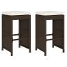 Garden Bar Stools with Cushions - 2 pcs Brown Poly Rattan