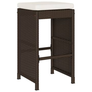 Garden Bar Stools with Cushions - 2 pcs Brown Poly Rattan