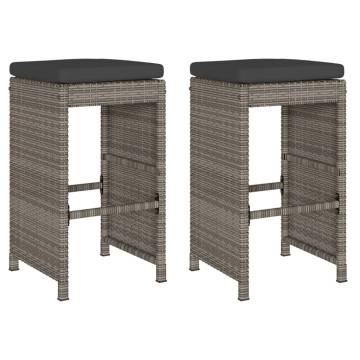 Comfortable Grey Poly Rattan Garden Bar Stools with Cushions