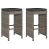 Comfortable Grey Poly Rattan Garden Bar Stools with Cushions