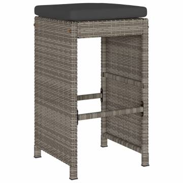 Comfortable Grey Poly Rattan Garden Bar Stools with Cushions