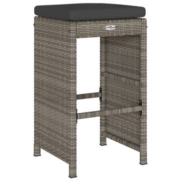 Comfortable Grey Poly Rattan Garden Bar Stools with Cushions