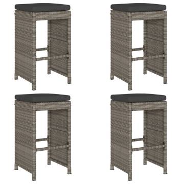 Garden Bar Stools with Cushions - 4 pcs Grey Poly Rattan