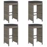 Garden Bar Stools with Cushions - 4 pcs Grey Poly Rattan