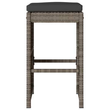 Garden Bar Stools with Cushions - 4 pcs Grey Poly Rattan