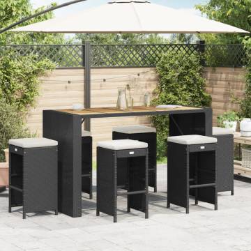 Garden Bar Stools with Cushions - 6 pcs Black Poly Rattan