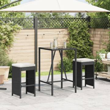 Garden Bar Stools with Cushions - 2 pcs Black Poly Rattan